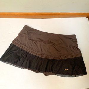 Nike Women Dri-Fit Brown Mesh Ruffle Tennis Skirt Skort Sz M